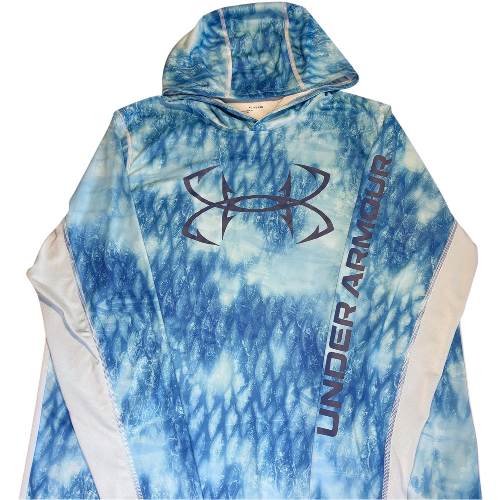 Under Armour Mens Iso-Chill Shoreman Fishing Hoodie Blue Fish Scale XL